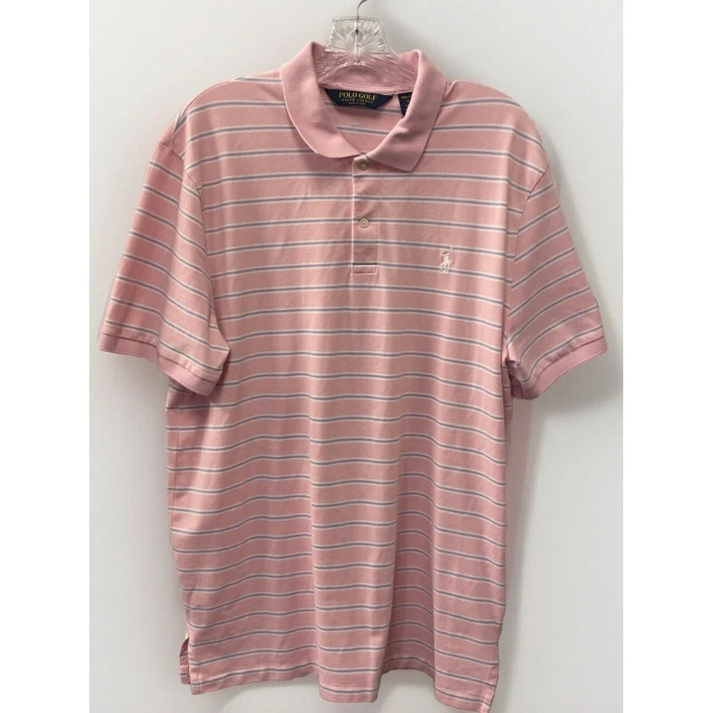 Polo Golf Ralph Lauren Pro Fit Men's Medium Pink Striped Polo Shirt Ko Olina HI